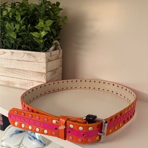 Leather Women’s Unbranded Multicolor Pink, Orange & White Studded Belt Size M